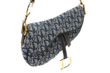 Load image into Gallery viewer, 極美品 ChristianDior クリスチャンディオール ワンショルダーバッグ サドルバッグ トロッター柄 キャンバス ネイビー RU0052 中古 67376