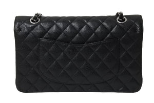 極美品 CHANEL シャネル Wフラップ 25 ショルダーバッグ キャビアスキン 13番台 マトラッセ シルバー金具 ブラック 中古 67377