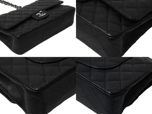 極美品 CHANEL シャネル Wフラップ 25 ショルダーバッグ キャビアスキン 13番台 マトラッセ シルバー金具 ブラック 中古 67377
