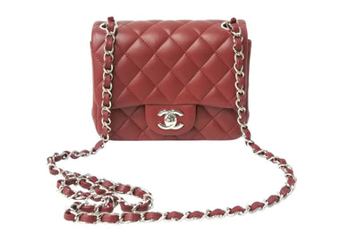 極美品 CHANEL シャネル ミニマトラッセ チェーンショルダーバッグ ダークレッド ココマーク 28番台 レザー シルバー金具 中古 67379