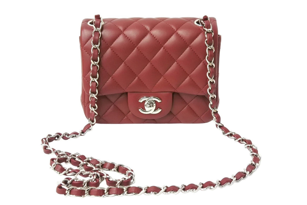 極美品 CHANEL シャネル ミニマトラッセ チェーンショルダーバッグ ダークレッド ココマーク 28番台 レザー シルバー金具 中古 67379
