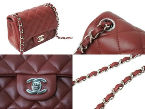 極美品 CHANEL シャネル ミニマトラッセ チェーンショルダーバッグ ダークレッド ココマーク 28番台 レザー シルバー金具 中古 67379