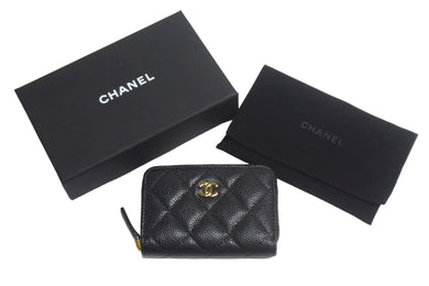 未使用 CHANEL シャネル マトラッセ コインケース AP0216 キャビアスキン ブラック ゴールド金具 中古 67380