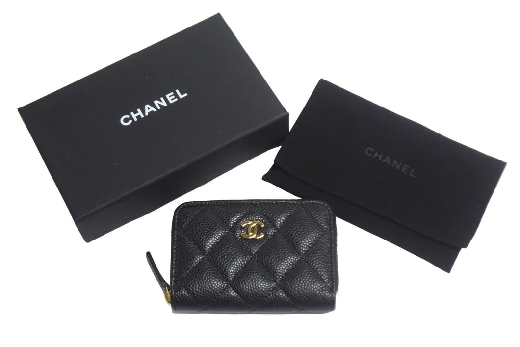 未使用 CHANEL シャネル マトラッセ コインケース AP0216 キャビアスキン ブラック ゴールド金具 中古 67380