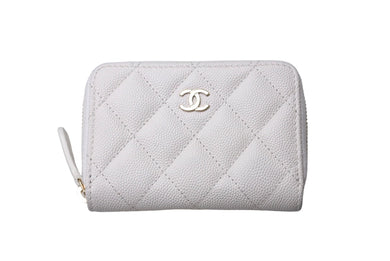 CHANEL シャネル ジップコインケース 小銭入れ AP0216 キャビアスキン ゴールド金具 ホワイト 美品 中古 67383