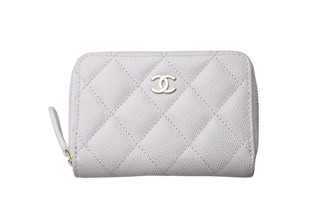 CHANEL シャネル ジップコインケース 小銭入れ AP0216 キャビアスキン ゴールド金具 ホワイト 美品 中古 67383
