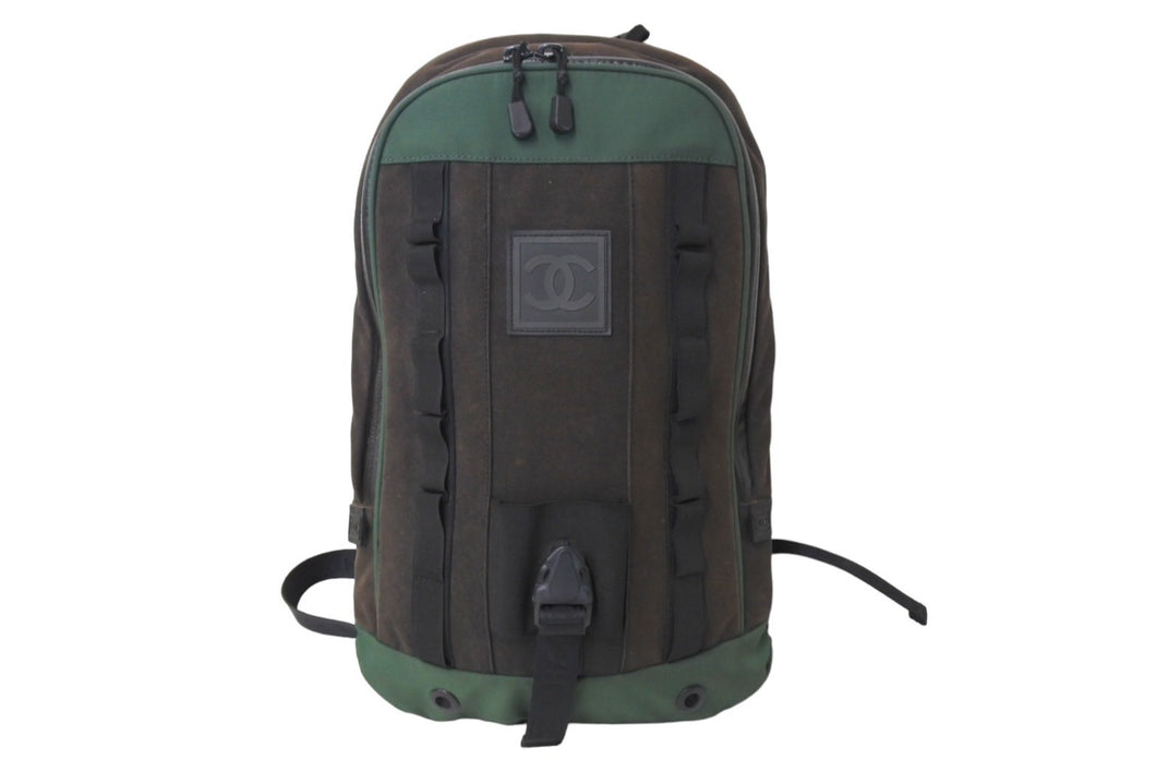 CHANEL シャネル スポーツライン リュック バックパック ココマーク 8番台 キャンバス カーキ ブラック 良品 中古 67384