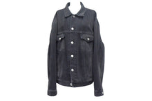Load image into Gallery viewer, BALENCIAGA バレンシアガ デニムジャケット ロゴ ラインストーン 571449 TEW05 イタリア製 コットン ブラック サイズ34 美品 中古 67393