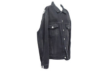 Load image into Gallery viewer, BALENCIAGA バレンシアガ デニムジャケット ロゴ ラインストーン 571449 TEW05 イタリア製 コットン ブラック サイズ34 美品 中古 67393