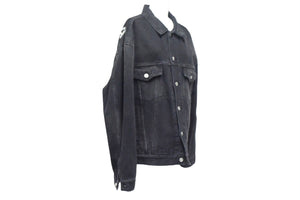 BALENCIAGA バレンシアガ デニムジャケット ロゴ ラインストーン 571449 TEW05 イタリア製 コットン ブラック サイズ34 美品 中古 67393