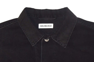 BALENCIAGA バレンシアガ デニムジャケット ロゴ ラインストーン 571449 TEW05 イタリア製 コットン ブラック サイズ34 美品 中古 67393