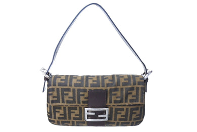 FENDI フェンディ ズッカ柄 マンマバケット ハンドバッグ ワンショルダーバッグ コットンキャンバス レザー ブラウン 美品 中古 67405 
