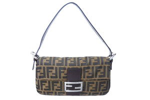 FENDI フェンディ ズッカ柄 マンマバケット ハンドバッグ ワンショルダーバッグ コットンキャンバス レザー ブラウン 美品 中古 67405 