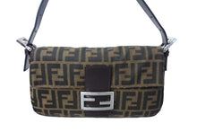 画像をギャラリービューアに読み込む, FENDI フェンディ ズッカ柄 マンマバケット ハンドバッグ ワンショルダーバッグ コットンキャンバス レザー ブラウン 美品 中古 67405 