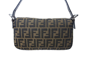 FENDI フェンディ ズッカ柄 マンマバケット ハンドバッグ ワンショルダーバッグ コットンキャンバス レザー ブラウン 美品 中古 67405 