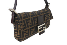 画像をギャラリービューアに読み込む, FENDI フェンディ ズッカ柄 マンマバケット ハンドバッグ ワンショルダーバッグ コットンキャンバス レザー ブラウン 美品 中古 67405 