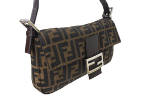 FENDI フェンディ ズッカ柄 マンマバケット ハンドバッグ ワンショルダーバッグ コットンキャンバス レザー ブラウン 美品 中古 67405 