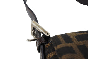 FENDI フェンディ ズッカ柄 マンマバケット ハンドバッグ ワンショルダーバッグ コットンキャンバス レザー ブラウン 美品 中古 67405 