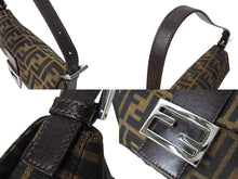 画像をギャラリービューアに読み込む, FENDI フェンディ ズッカ柄 マンマバケット ハンドバッグ ワンショルダーバッグ コットンキャンバス レザー ブラウン 美品 中古 67405 