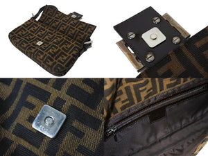 FENDI フェンディ ズッカ柄 マンマバケット ハンドバッグ ワンショルダーバッグ コットンキャンバス レザー ブラウン 美品 中古 67405 