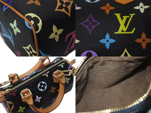 極美品 LOUIS VUITTON ルイ ヴィトン 村上隆 ミニ スピーディ ハンドバッグ モノグラム ノワール M92644 マルチカラー 中古 67413