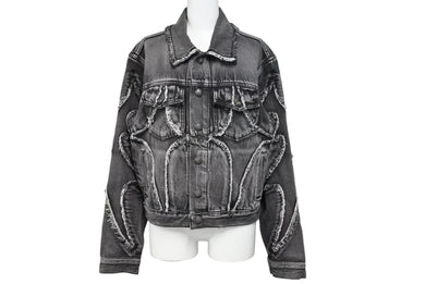 THUGCLUB サグクラブ Tribal Denim Jacket トライバルデニムジャケット コットン グレー シルバー金具 サイズ1 美品 中古 67425