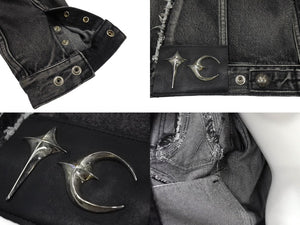 THUGCLUB サグクラブ Tribal Denim Jacket トライバルデニムジャケット コットン グレー シルバー金具 サイズ1 美品 中古 67425