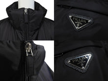 画像をギャラリービューアに読み込む, PRADA プラダ パファーダウンジャケット Re ナイロン トライアングルロゴ SGN955 S 191 1WQ9 ブラック 44 フード欠品 美品 中古 67428 