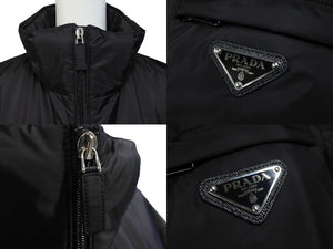 PRADA プラダ パファーダウンジャケット Re ナイロン トライアングルロゴ SGN955 S 191 1WQ9 ブラック 44 フード欠品 美品 中古 67428 