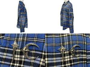 極美品 THUGCLUB サグクラブ ARABSWORD フランネルシャツ 韓国製 ポリエステル レーヨン ポリウレタン ブルー シルバー サイズ1 中古 67438