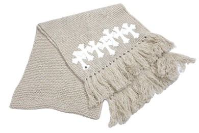 極美品 ChromeHearts クロムハーツ SCARF FRNGD HNDKNT CEM クロスパッチ付きカシミヤマフラー ベージュ調 中古 67451