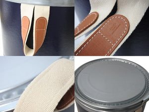 極美品 HERMES エルメス サドルボックス スモール 馬具缶 馬具入れ メタル ブライドルレザー キャンバス ネイビー 中古 67478