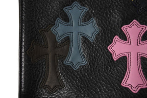 新品同様品 CHROME HEARTS クロムハーツ レザー スクエアポシェット ショルダーバッグ クロスパッチ マルチカラー ブラック 中古 67487