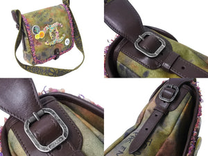 極美品 CHANEL シャネル エンブロイダリー グラフィティ ショルダーバッグ A92789 ココマーク 21番台 カーキ シルバー 中古 67504