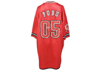 Load image into Gallery viewer, FUBU フブ ゲームシャツ LOS ANGELES アスレティックリーグ ヴィンテージ 1992 ポリエステル レッド ブラック L 美品 中古 67516