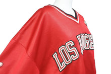 Load image into Gallery viewer, FUBU フブ ゲームシャツ LOS ANGELES アスレティックリーグ ヴィンテージ 1992 ポリエステル レッド ブラック L 美品 中古 67516