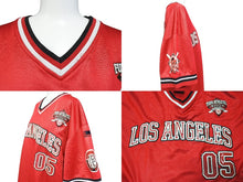 Load image into Gallery viewer, FUBU フブ ゲームシャツ LOS ANGELES アスレティックリーグ ヴィンテージ 1992 ポリエステル レッド ブラック L 美品 中古 67516