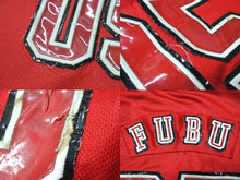 Load image into Gallery viewer, FUBU フブ ゲームシャツ LOS ANGELES アスレティックリーグ ヴィンテージ 1992 ポリエステル レッド ブラック L 美品 中古 67516