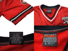 Load image into Gallery viewer, FUBU フブ ゲームシャツ LOS ANGELES アスレティックリーグ ヴィンテージ 1992 ポリエステル レッド ブラック L 美品 中古 67516