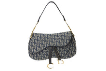 Load image into Gallery viewer, ChristianDior クリスチャンディオール トロッター ダブルサドルバッグ キャンバス レザー ネイビー ゴールド 美品 中古 67529