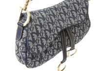 Load image into Gallery viewer, ChristianDior クリスチャンディオール トロッター ダブルサドルバッグ キャンバス レザー ネイビー ゴールド 美品 中古 67529