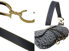 Load image into Gallery viewer, ChristianDior クリスチャンディオール トロッター ダブルサドルバッグ キャンバス レザー ネイビー ゴールド 美品 中古 67529