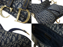 Load image into Gallery viewer, ChristianDior クリスチャンディオール トロッター ダブルサドルバッグ キャンバス レザー ネイビー ゴールド 美品 中古 67529