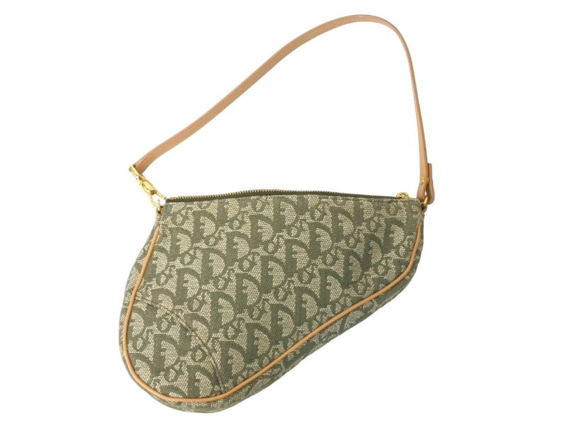 Christian Dior クリスチャンディオール トロッター サドルポーチ ワンショルダー グリーン MC 0071 美品 中古 67536