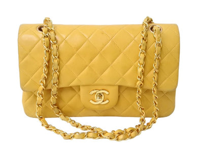 CHANEL シャネル マトラッセ23 Wフラップ Wチェーンショルダーバッグ 3番台 ラムスキン イエロー ゴールド金具 美品 中古 67540