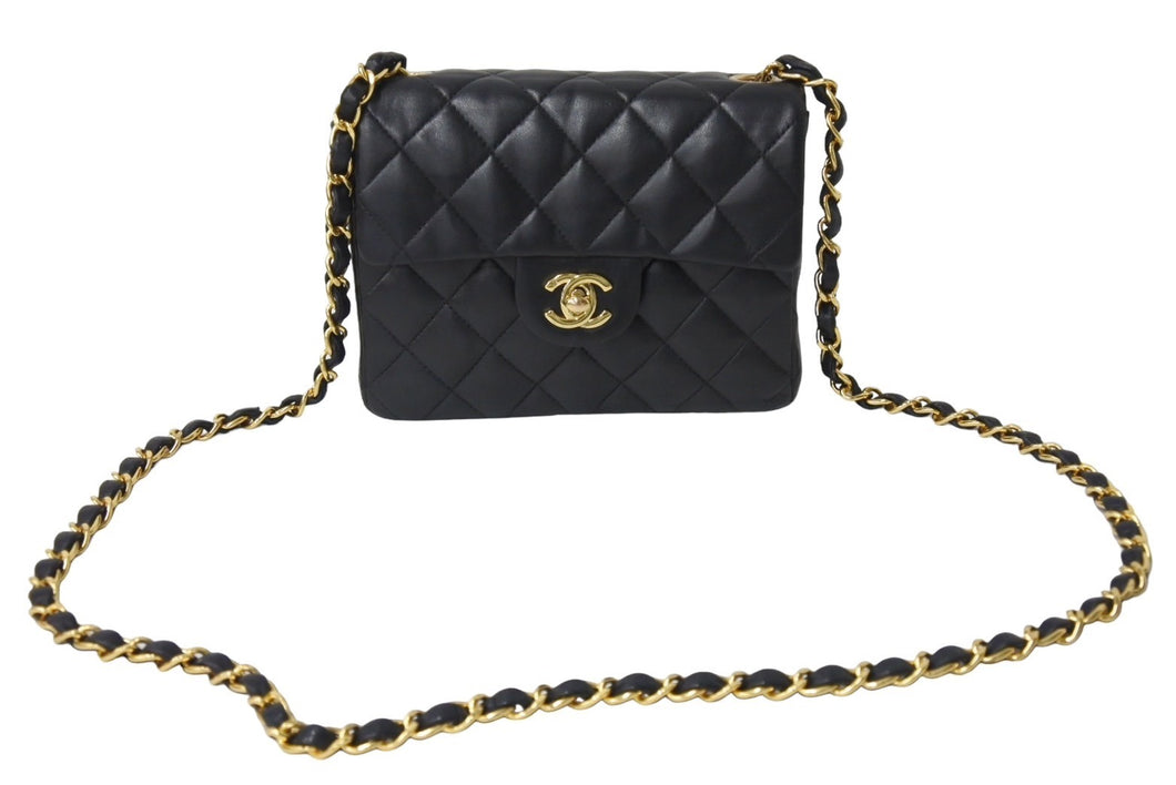 CHANEL シャネル チェーンショルダーバッグ 8番台 ミニマトラッセ ラムスキン ゴールド金具 ブラック 美品 中古 67541