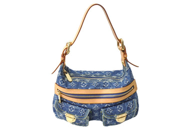 新品同様 LouisVuitton ルイヴィトン バギーPM ショルダーバッグ M95049 FL0047 モノグラムデニム ヌメ革 ブルー ゴールド 中古 67546