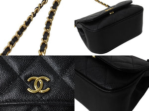新品同様 CHANEL シャネル ココマーク バニティ チェーンショルダーバッグ ランダム番台 キャビアスキン ブラック 中古 67562