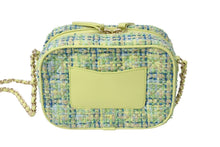 Load image into Gallery viewer, 極美品 CHANEL シャネル ツイード デカココ チェーンショルダーバッグ 27番台 ツイード レザー グリーン ブルー ゴールド 中古 67564