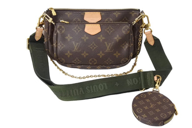 極美品 LOUIS VUITTON ルイヴィトン ミュルティポシェット アクセソワール カーキ ショルダーバッグ モノグラム M44813 中古 67573